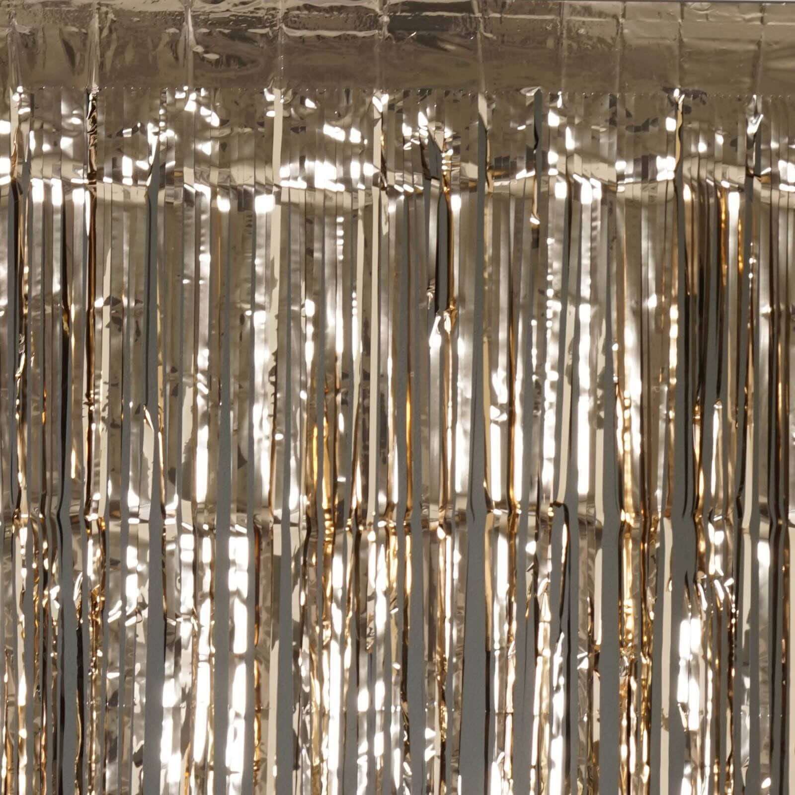 8ft Champagne Metallic Tinsel Foil Fringe Doorway Curtain Party Backdrop - Linen Luxes