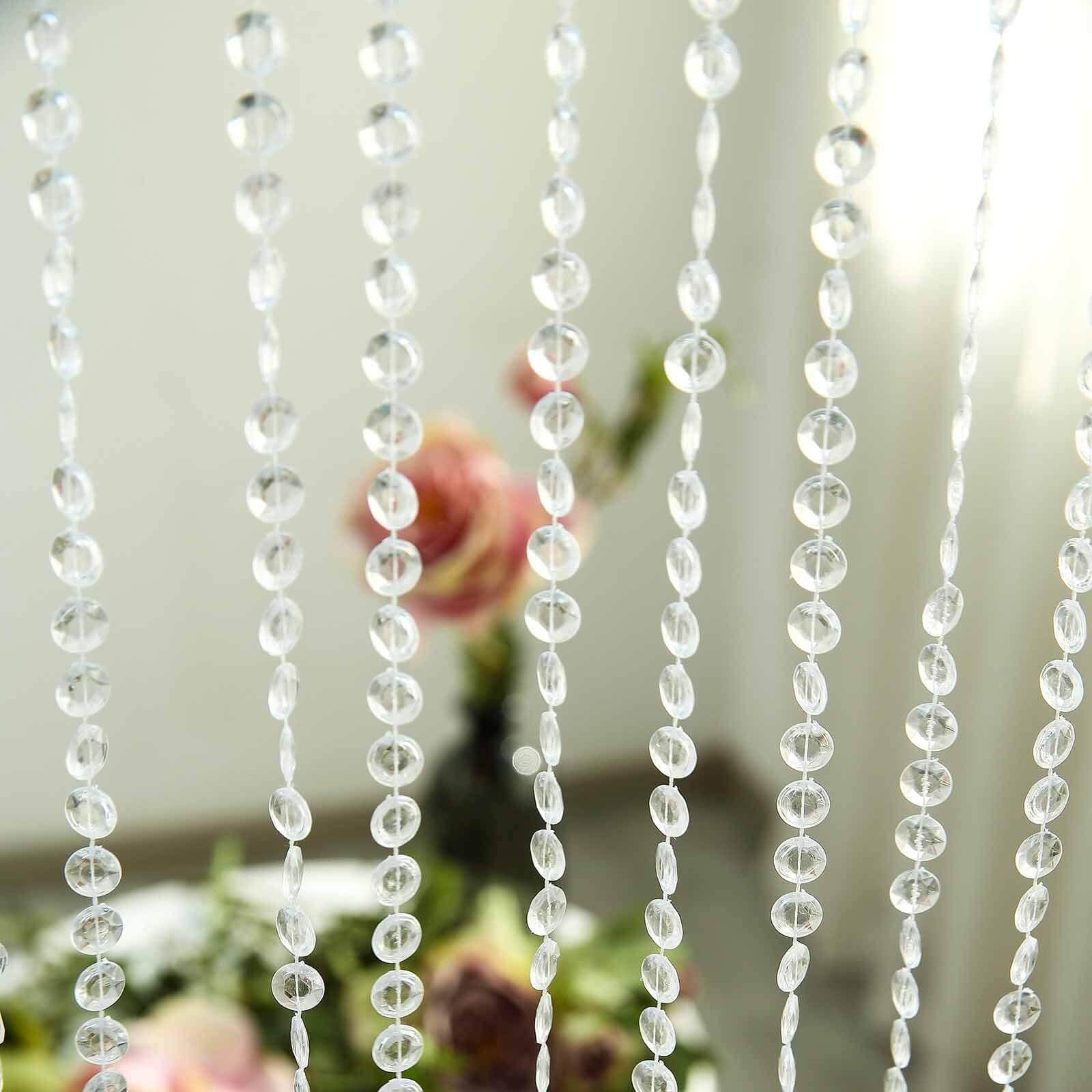 8ft Crystal Diamond Beaded Curtain with Plastic Rod and Adjustable Hooks - Linen Luxes