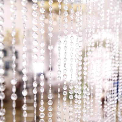 8ft Crystal Diamond Beaded Curtain with Plastic Rod and Adjustable Hooks - Linen Luxes