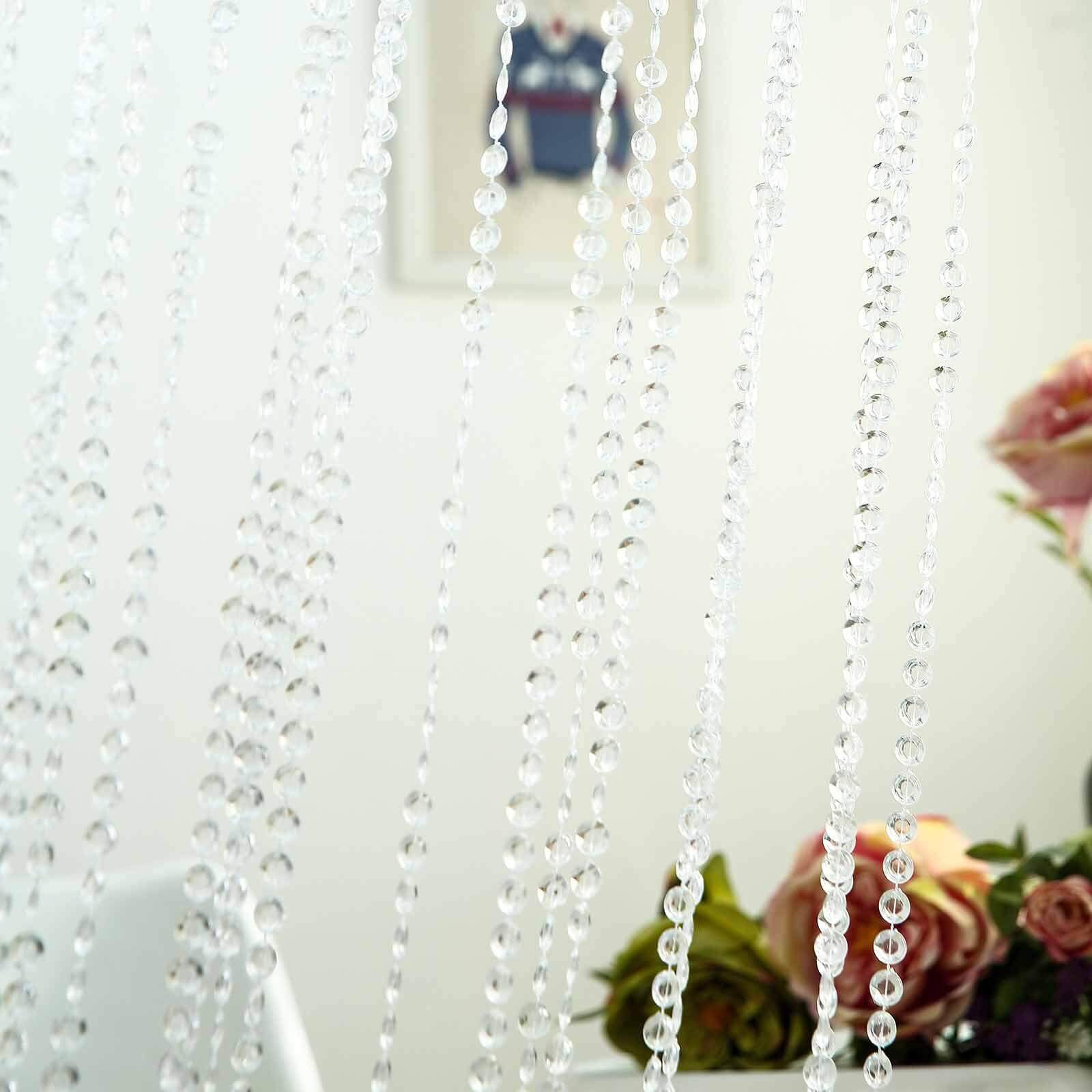 8ft Crystal Diamond Beaded Curtain with Plastic Rod and Adjustable Hooks - Linen Luxes