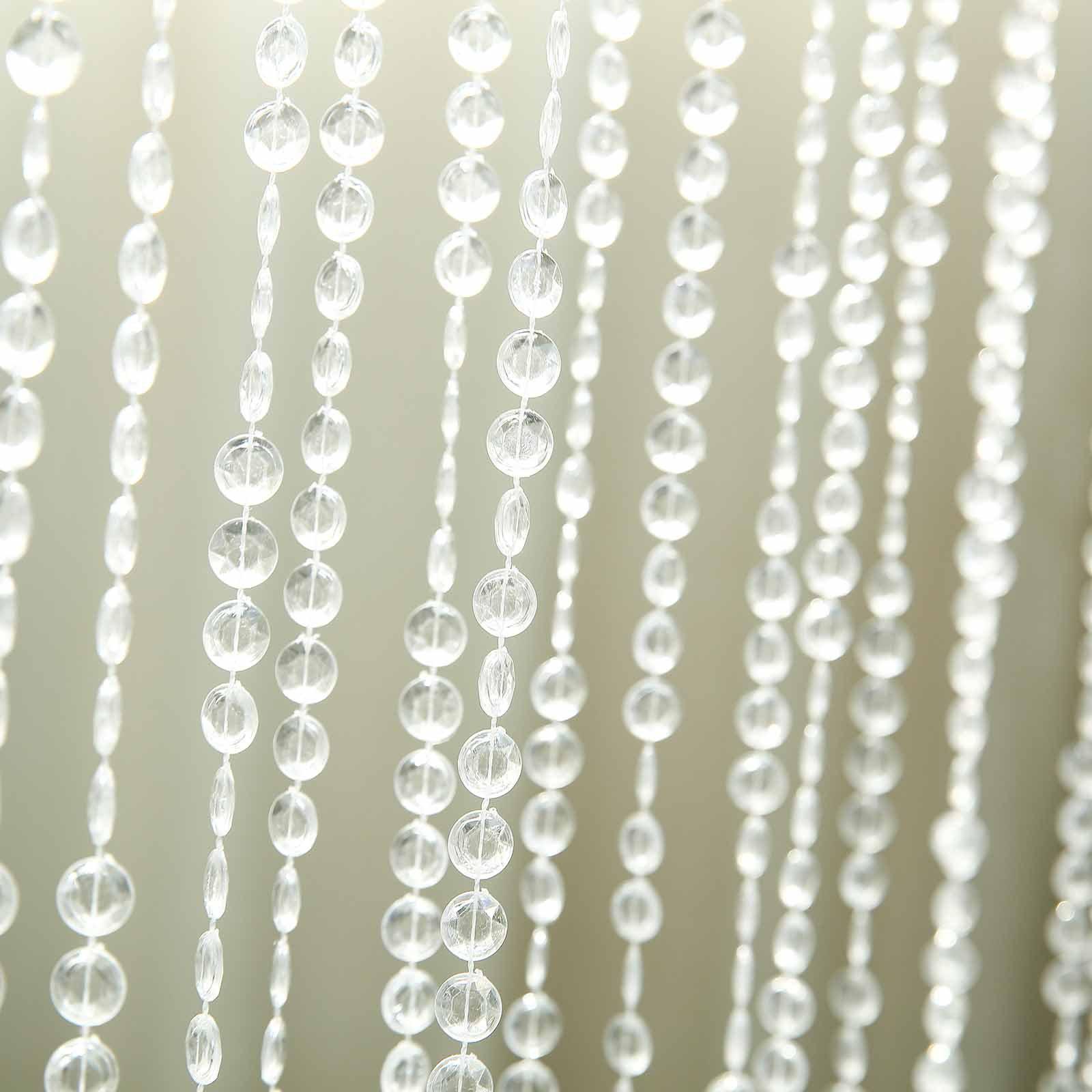 8ft Crystal Diamond Beaded Curtain with Plastic Rod and Adjustable Hooks - Linen Luxes