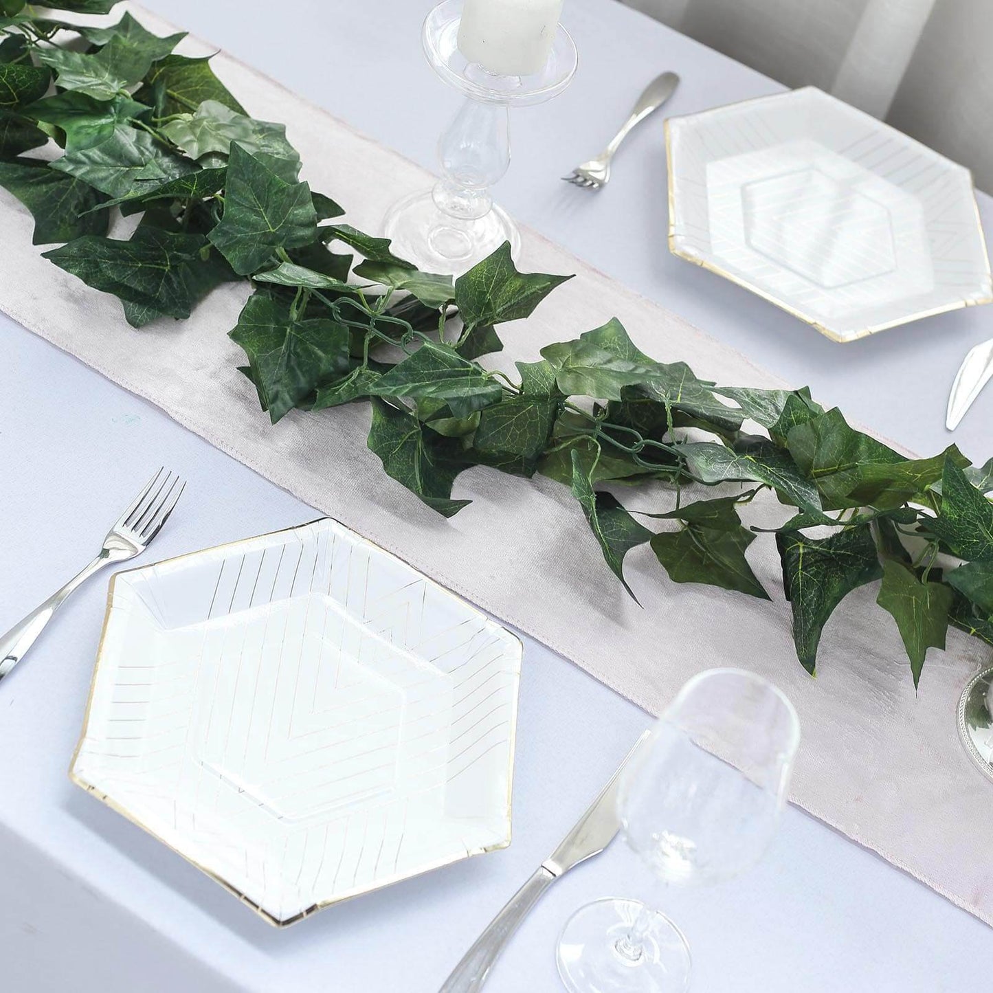 8ft Dark Green UV Protected Artificial Silk Ivy Leaf Garland Vine, Outdoor Indoor - Linen Luxes