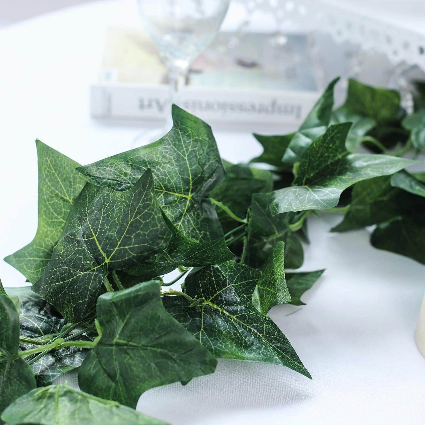 8ft Dark Green UV Protected Artificial Silk Ivy Leaf Garland Vine, Outdoor Indoor - Linen Luxes