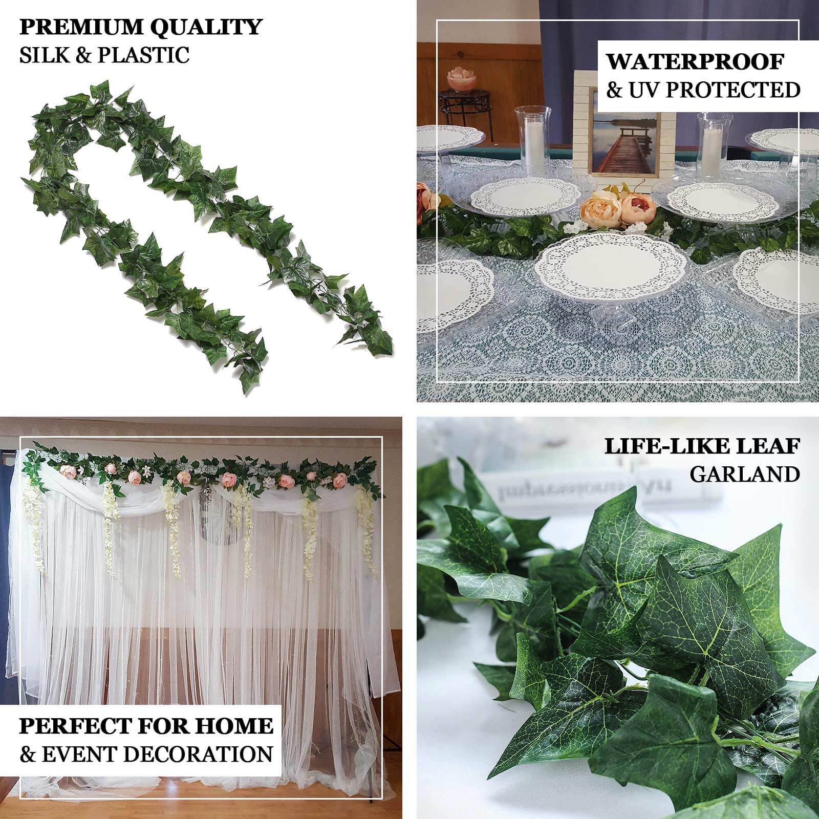 8ft Dark Green UV Protected Artificial Silk Ivy Leaf Garland Vine, Outdoor Indoor - Linen Luxes