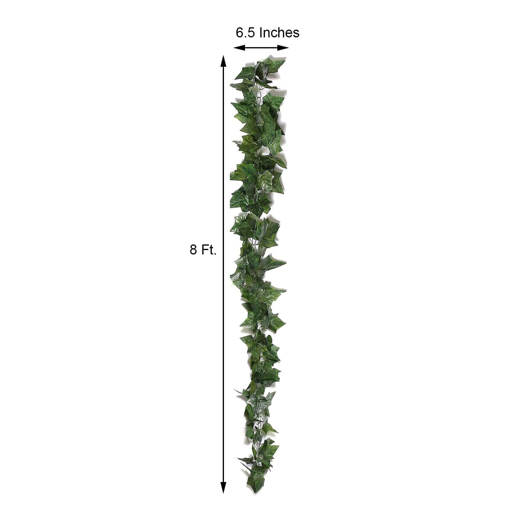 8ft Dark Green UV Protected Artificial Silk Ivy Leaf Garland Vine, Outdoor Indoor - Linen Luxes