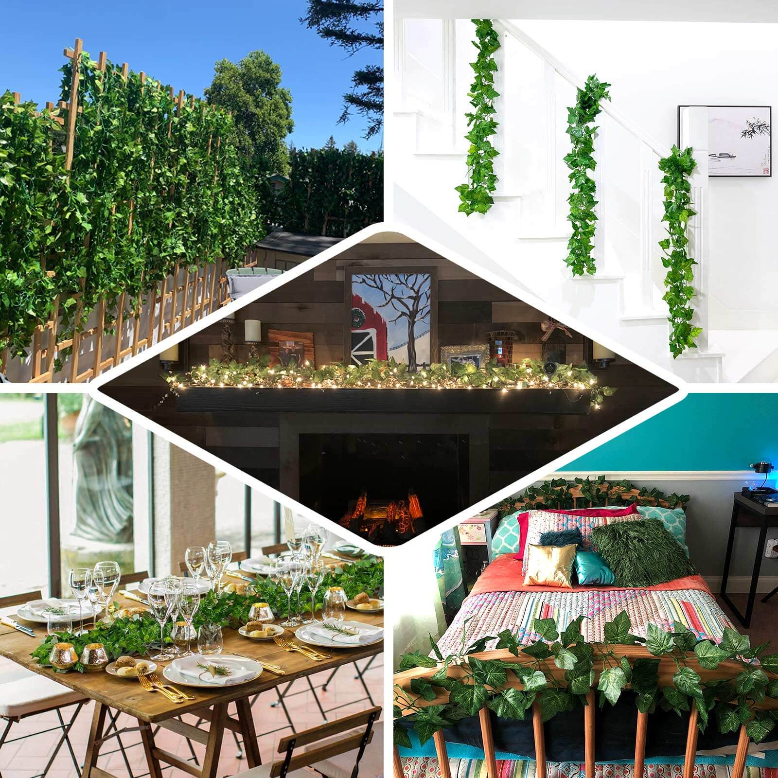 8ft Dark Green UV Protected Artificial Silk Ivy Leaf Garland Vine, Outdoor Indoor - Linen Luxes