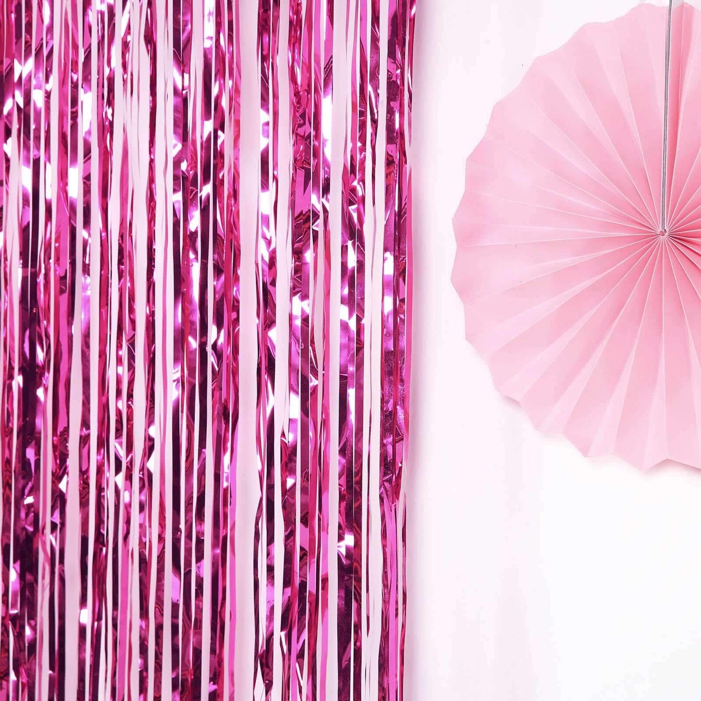 8ft Fuchsia Metallic Tinsel Foil Fringe Doorway Curtain Party Backdrop - Linen Luxes