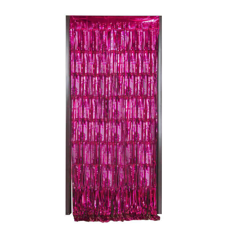 8ft Fuchsia Metallic Tinsel Foil Fringe Doorway Curtain Party Backdrop - Linen Luxes
