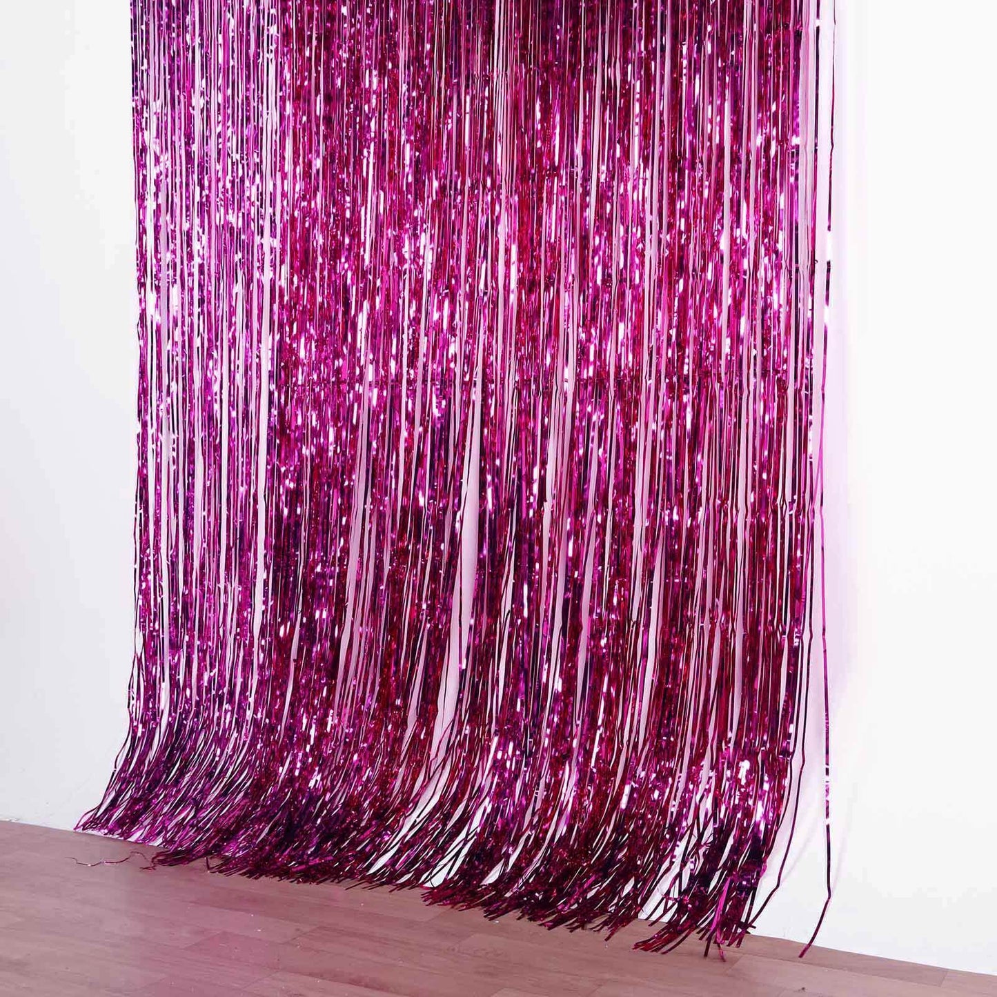 8ft Fuchsia Metallic Tinsel Foil Fringe Doorway Curtain Party Backdrop - Linen Luxes