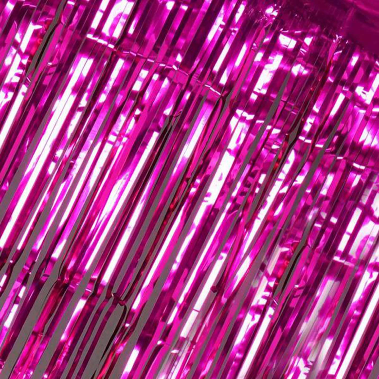8ft Fuchsia Metallic Tinsel Foil Fringe Doorway Curtain Party Backdrop - Linen Luxes