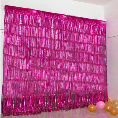 8ft Fuchsia Metallic Tinsel Foil Fringe Doorway Curtain Party Backdrop - Linen Luxes