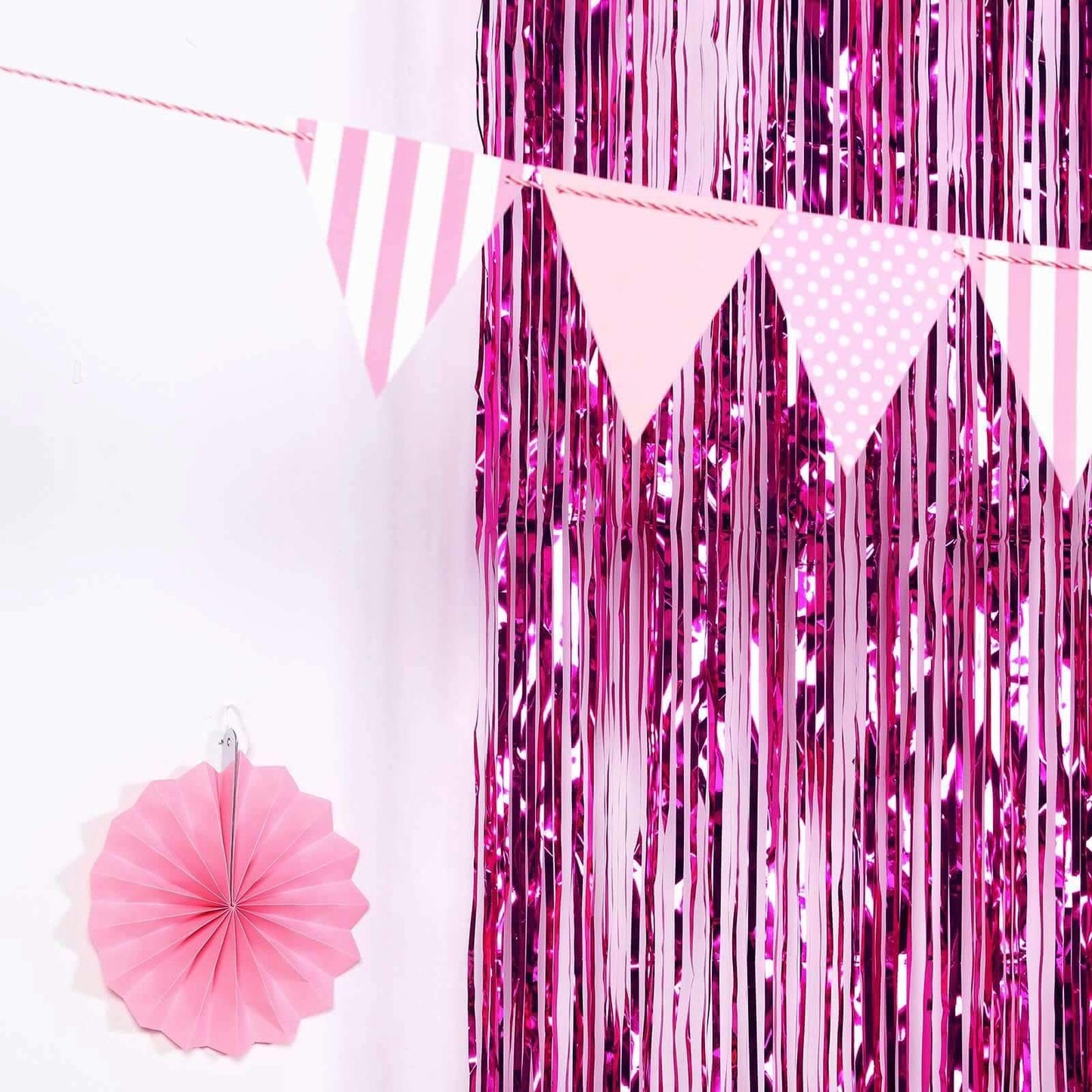 8ft Fuchsia Metallic Tinsel Foil Fringe Doorway Curtain Party Backdrop - Linen Luxes