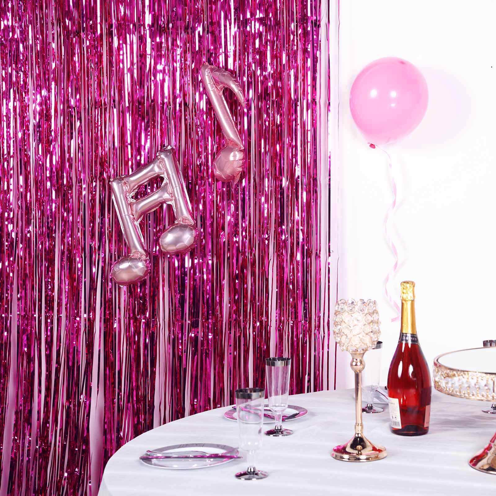 8ft Fuchsia Metallic Tinsel Foil Fringe Doorway Curtain Party Backdrop - Linen Luxes