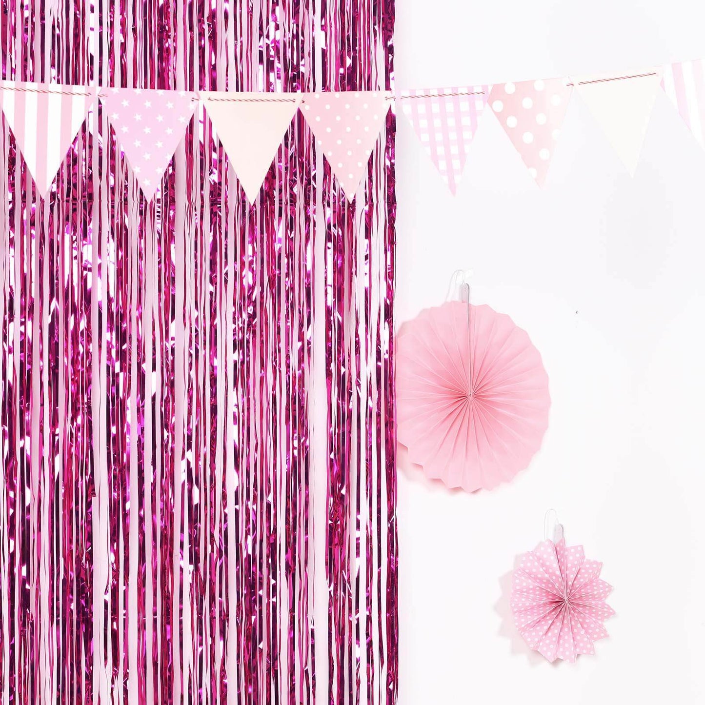 8ft Fuchsia Metallic Tinsel Foil Fringe Doorway Curtain Party Backdrop - Linen Luxes