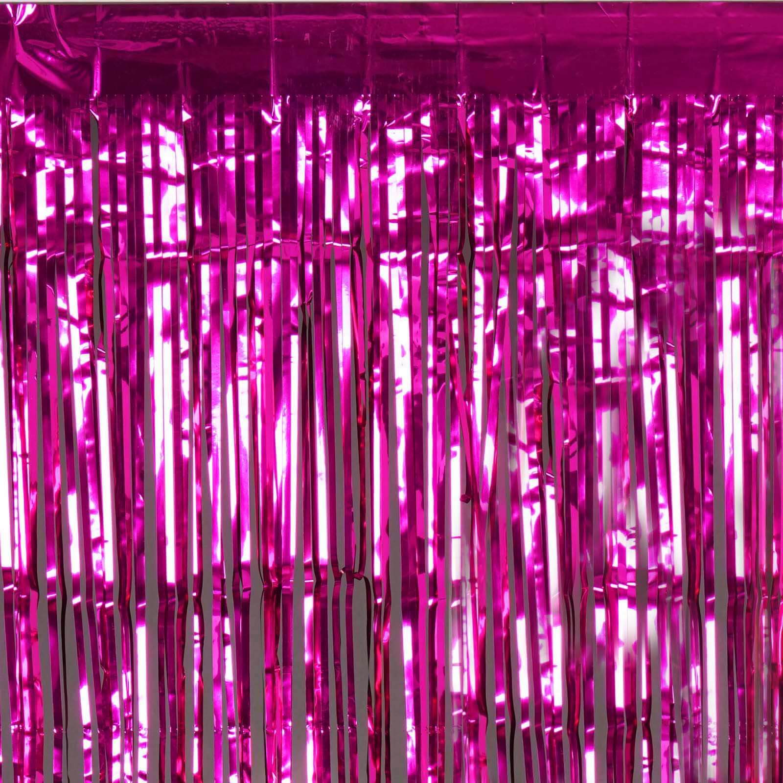 8ft Fuchsia Metallic Tinsel Foil Fringe Doorway Curtain Party Backdrop - Linen Luxes