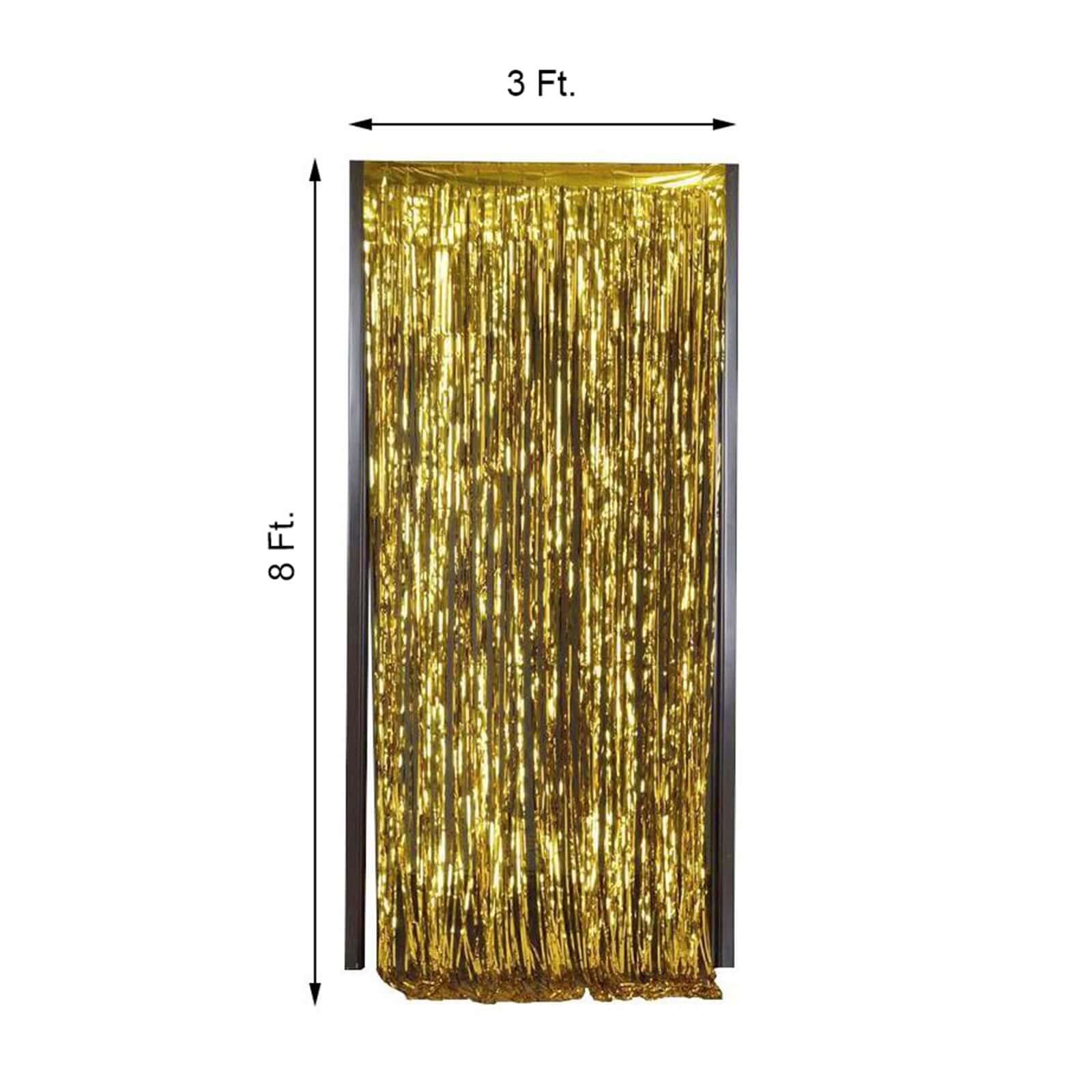 8ft Gold Metallic Tinsel Foil Fringe Doorway Curtain Party Backdrop - Linen Luxes