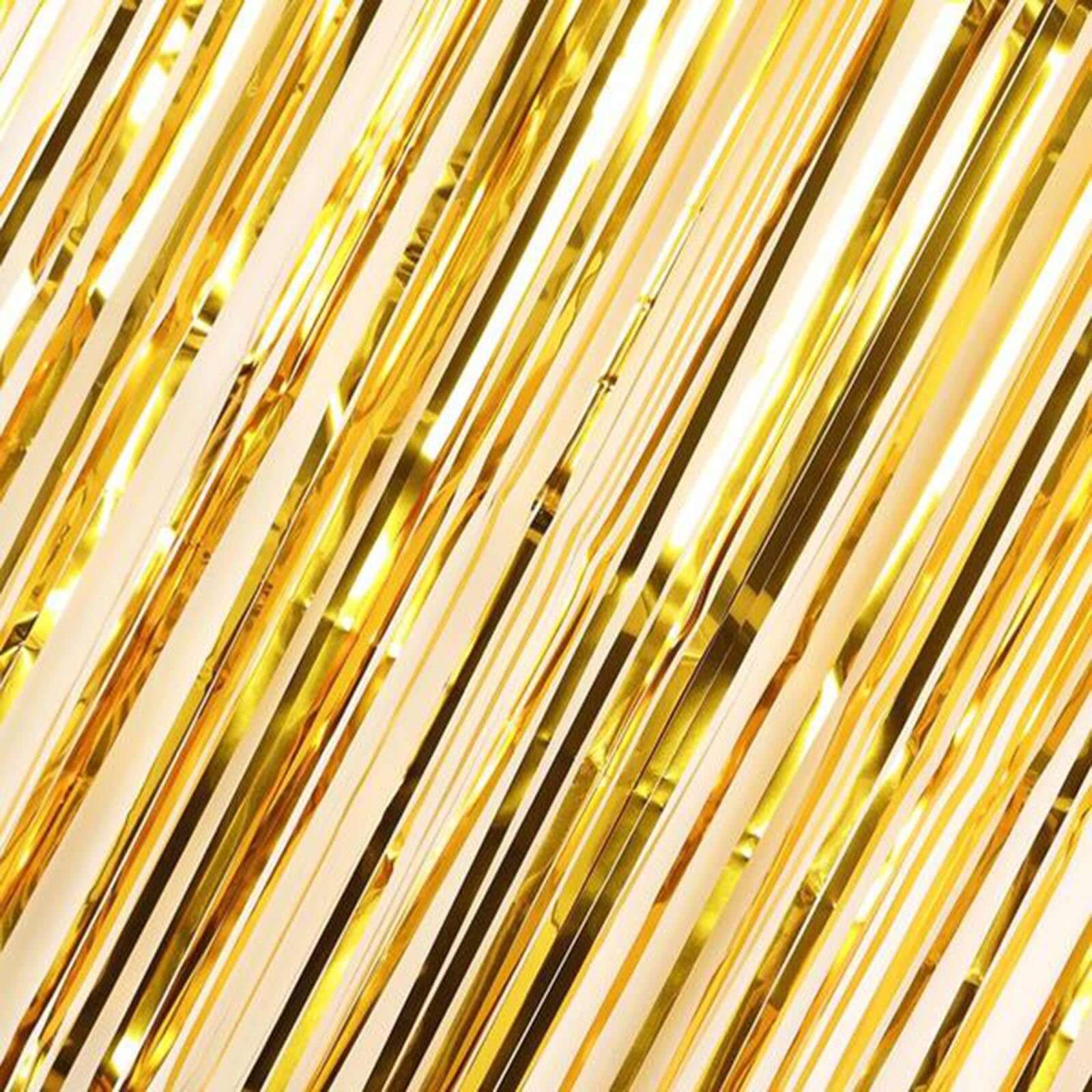 8ft Gold Metallic Tinsel Foil Fringe Doorway Curtain Party Backdrop - Linen Luxes