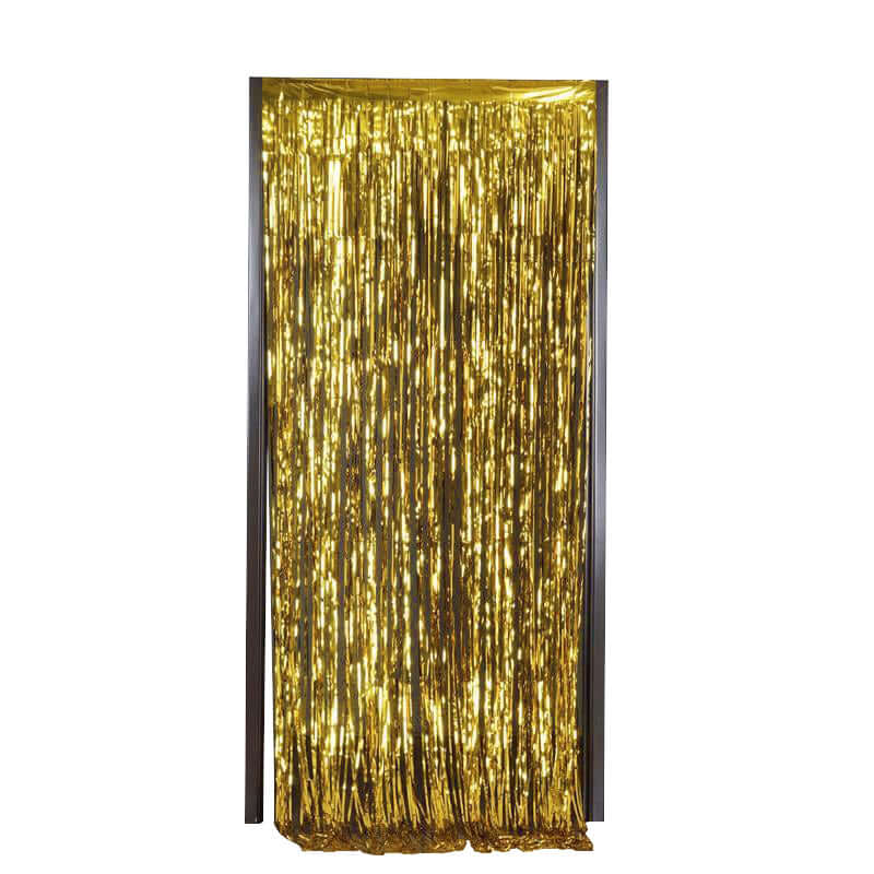 8ft Gold Metallic Tinsel Foil Fringe Doorway Curtain Party Backdrop - Linen Luxes