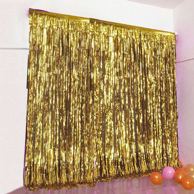 8ft Gold Metallic Tinsel Foil Fringe Doorway Curtain Party Backdrop - Linen Luxes