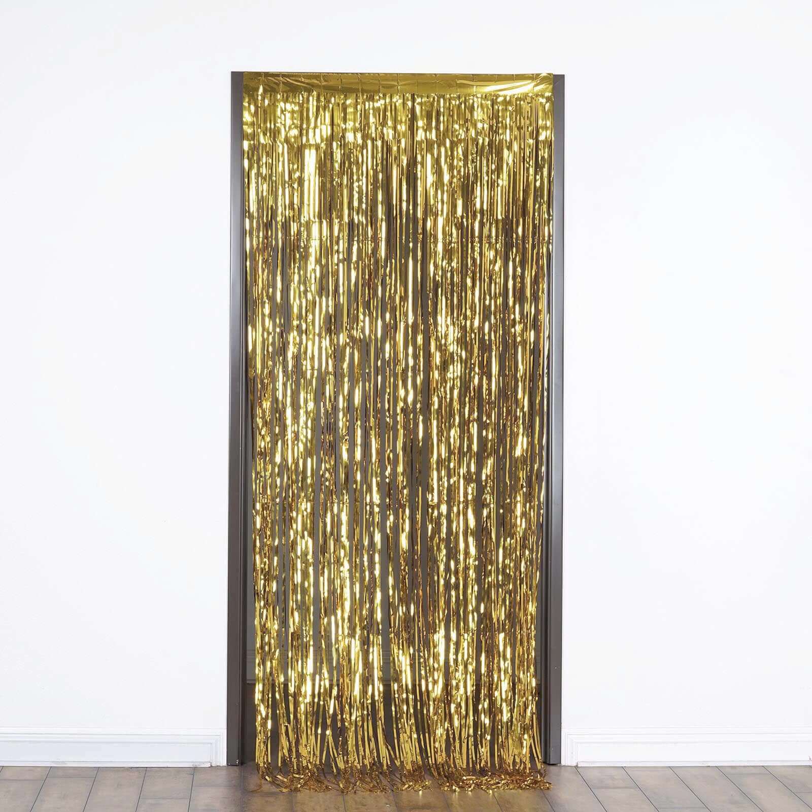 8ft Gold Metallic Tinsel Foil Fringe Doorway Curtain Party Backdrop - Linen Luxes