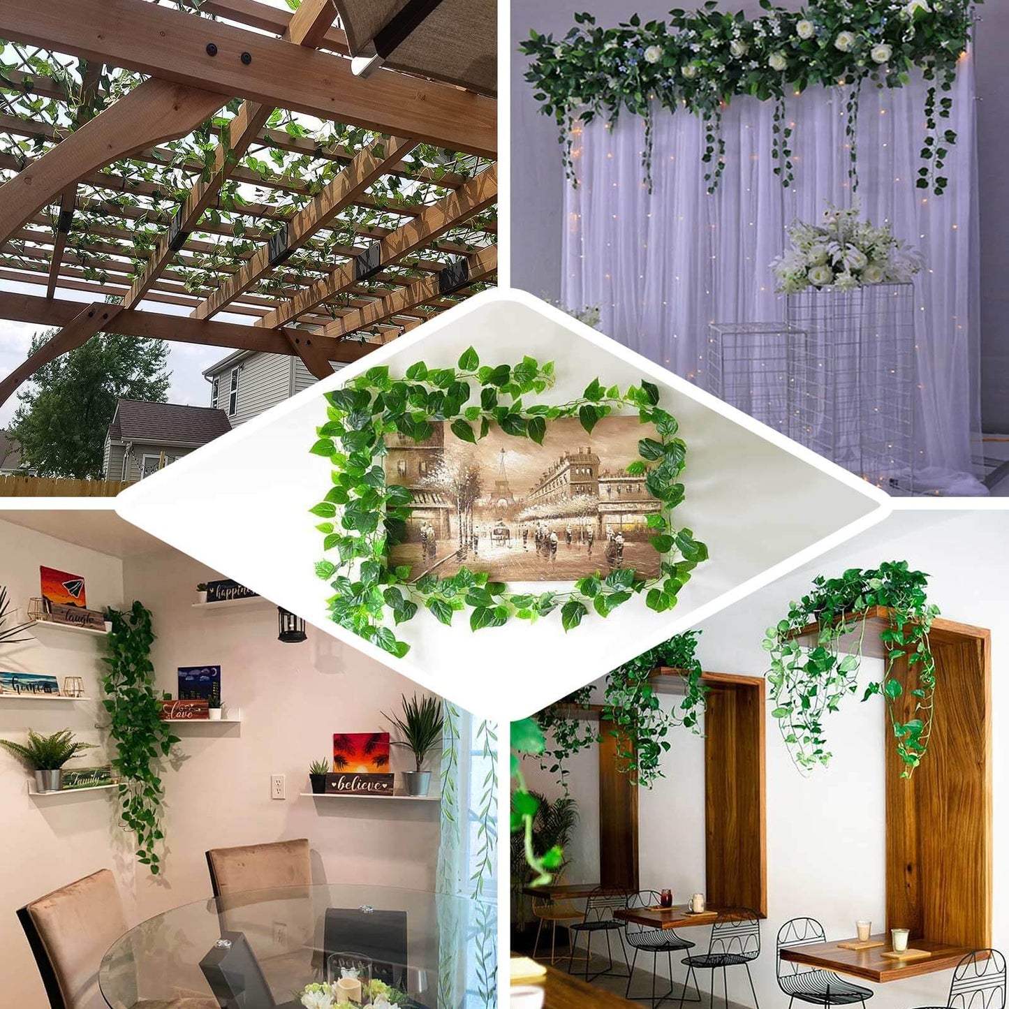 8ft Green UV Protected Artificial Silk Ivy Leaf Garland Vine, Outdoor Indoor - Linen Luxes
