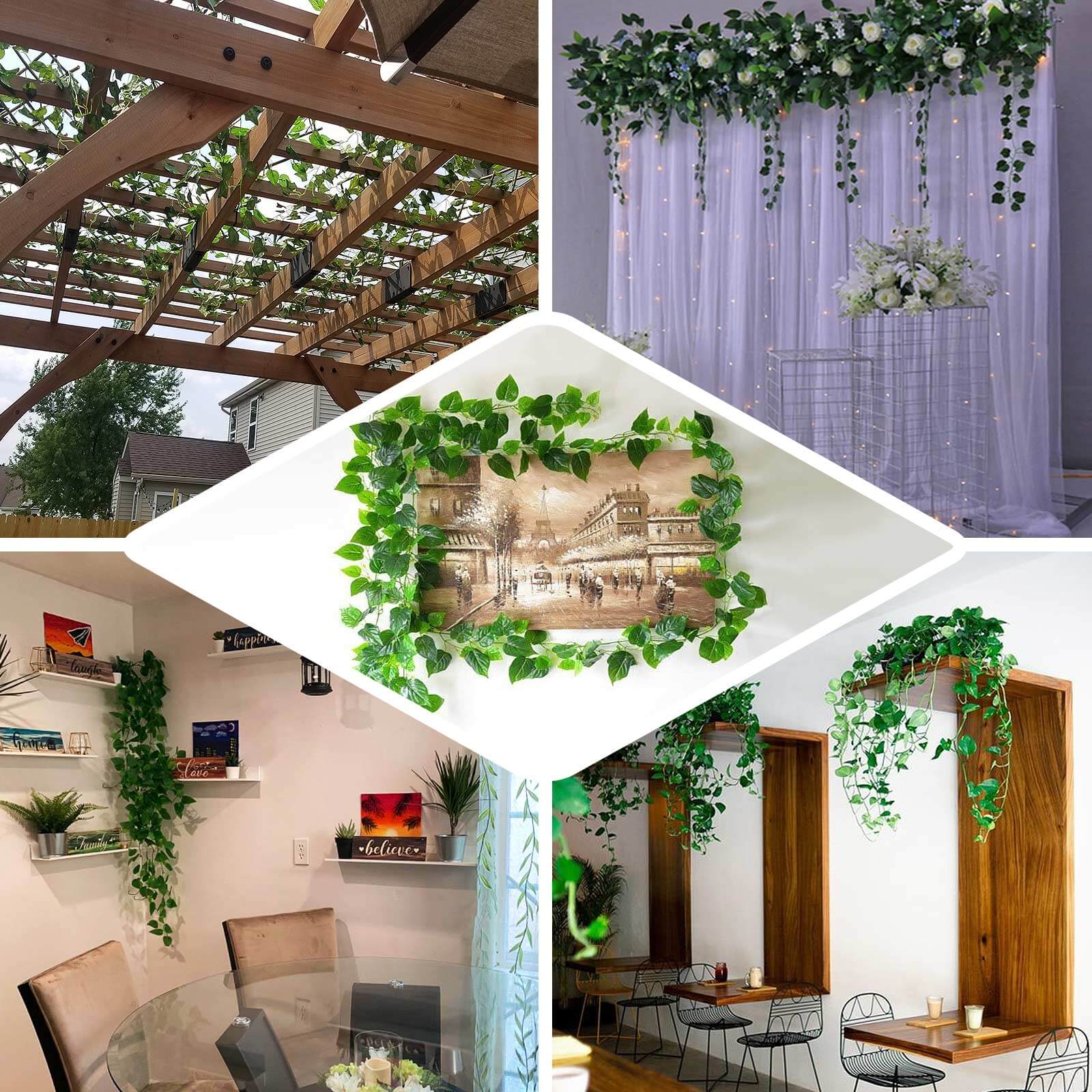 8ft Green UV Protected Artificial Silk Ivy Leaf Garland Vine, Outdoor Indoor - Linen Luxes