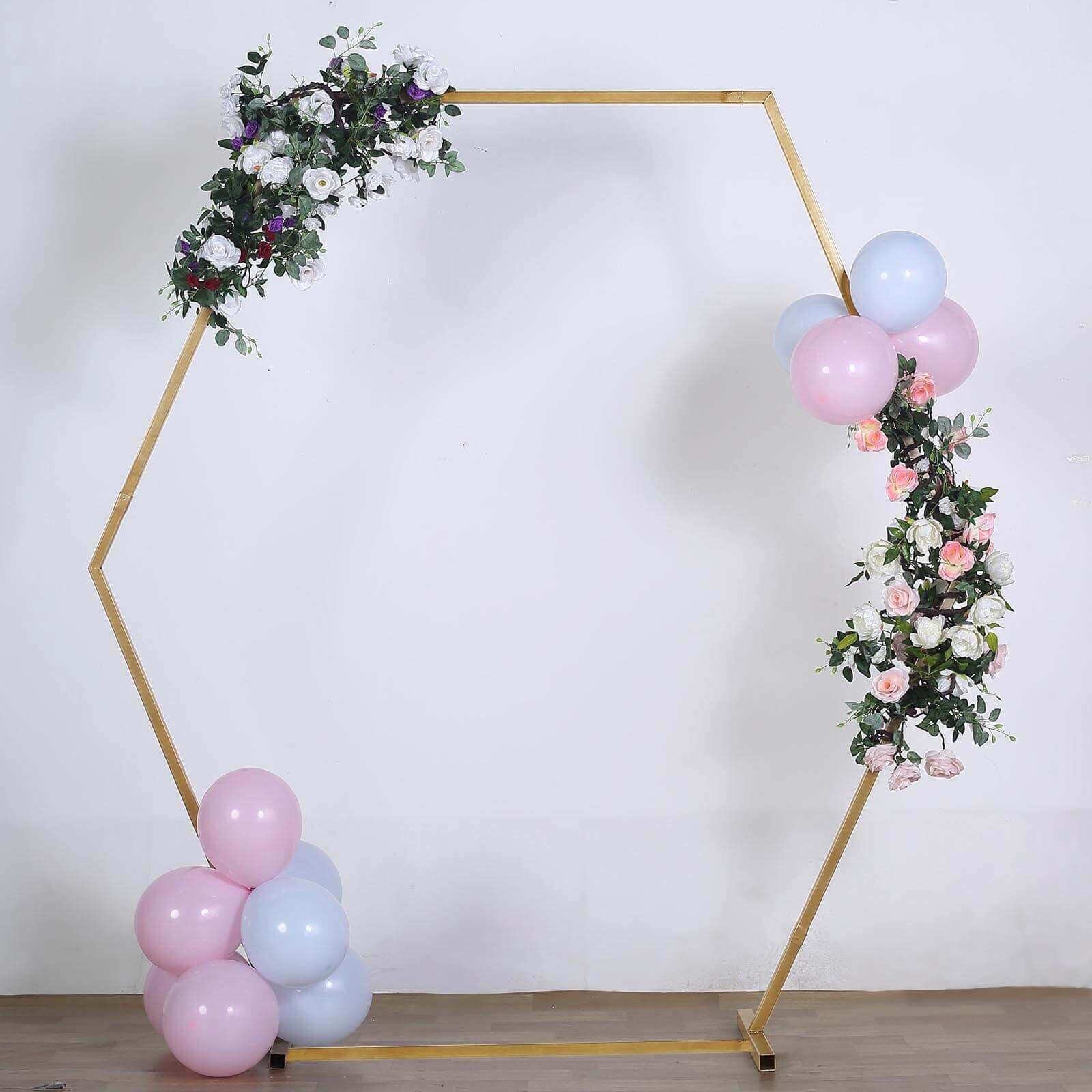 8ft Heavy Duty Gold Metal Hexagonal Wedding Arbor Photo Backdrop Stand - Linen Luxes