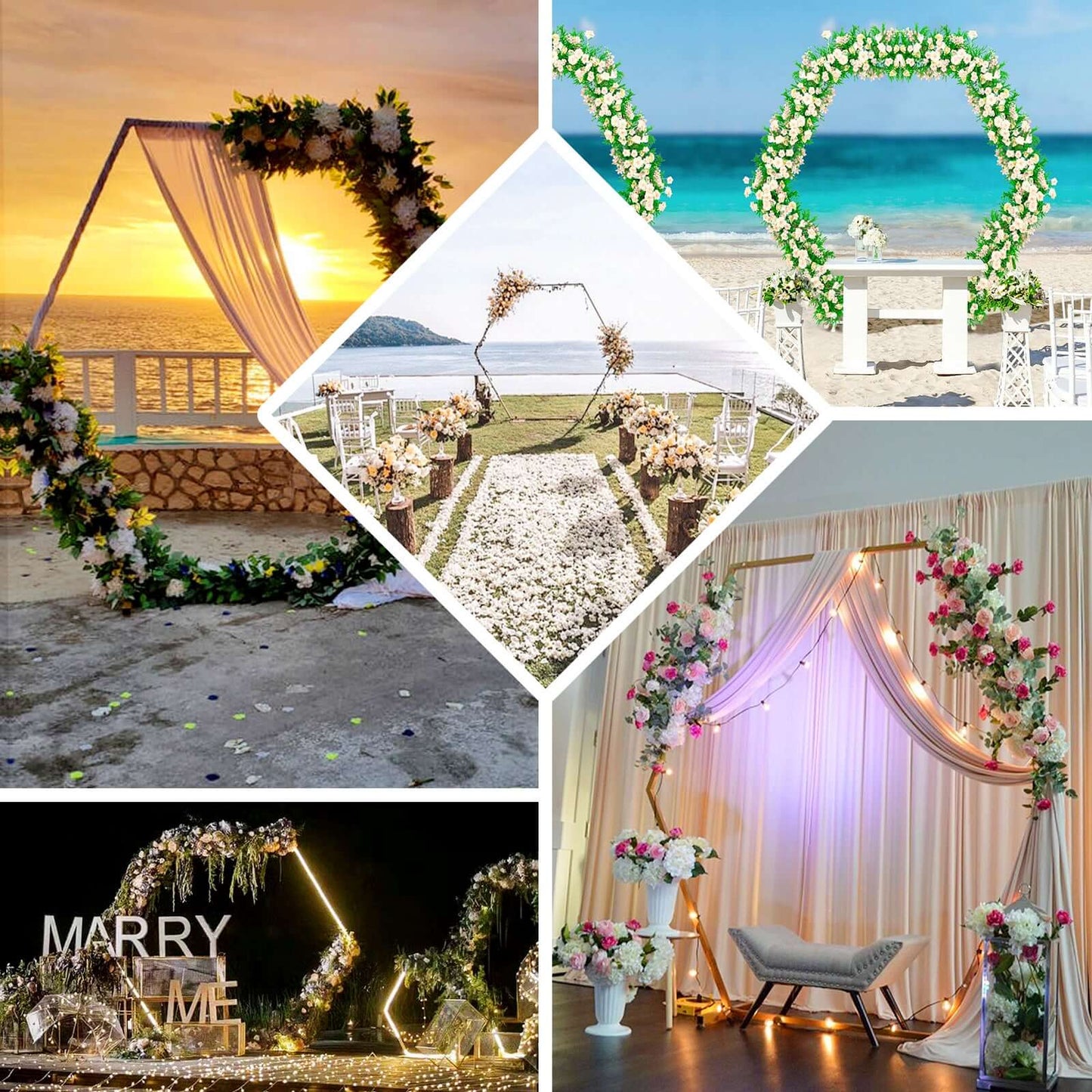 8ft Heavy Duty Gold Metal Hexagonal Wedding Arbor Photo Backdrop Stand - Linen Luxes