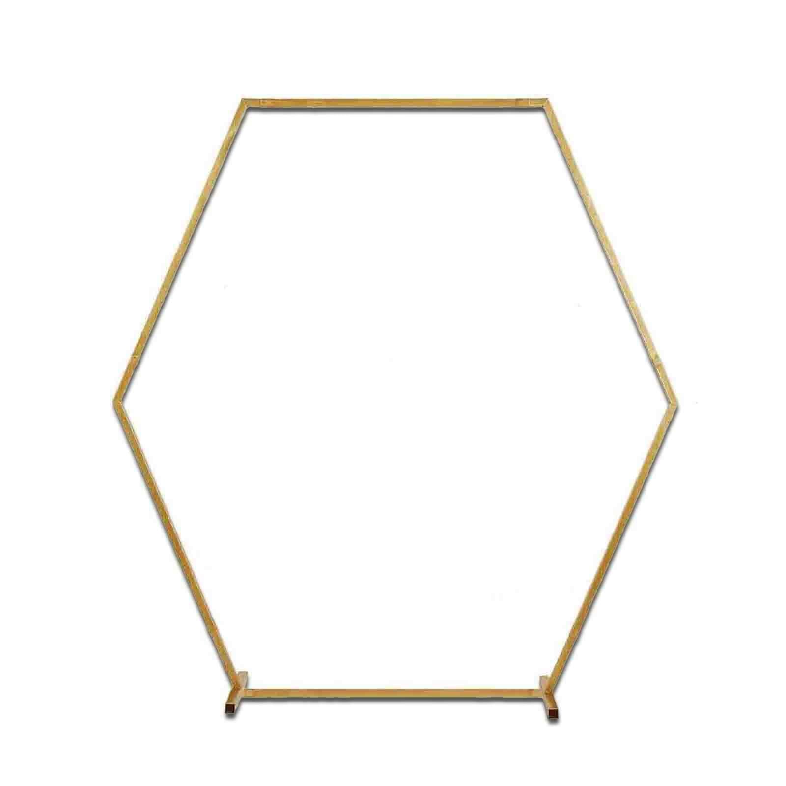 8ft Heavy Duty Gold Metal Hexagonal Wedding Arbor Photo Backdrop Stand - Linen Luxes