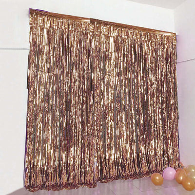 8ft Rose Gold Metallic Tinsel Foil Fringe Doorway Curtain Party Backdrop - Linen Luxes