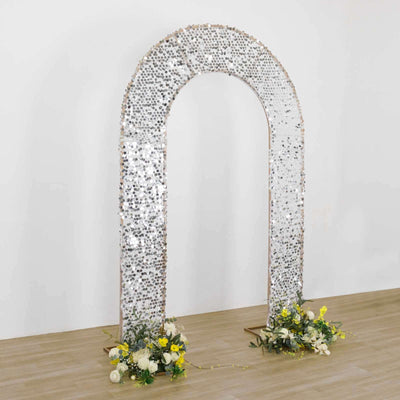 8ft Silver Big Payette Sequin Open Arch Wedding Arch Cover, Sparkly U-Shaped Fitted Backdrop Slipcover
