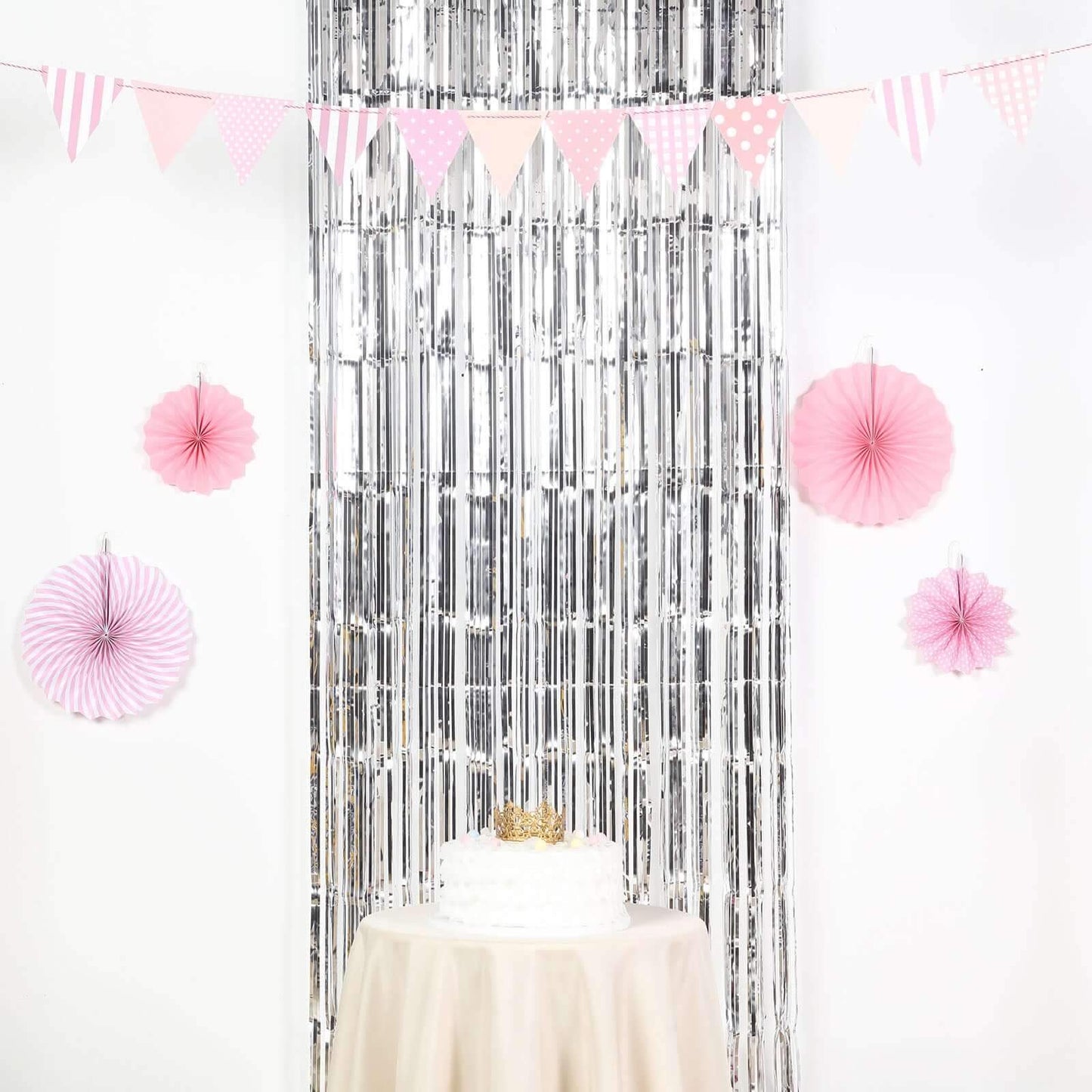 8ft Silver Metallic Tinsel Foil Fringe Doorway Curtain Party Backdrop - Linen Luxes