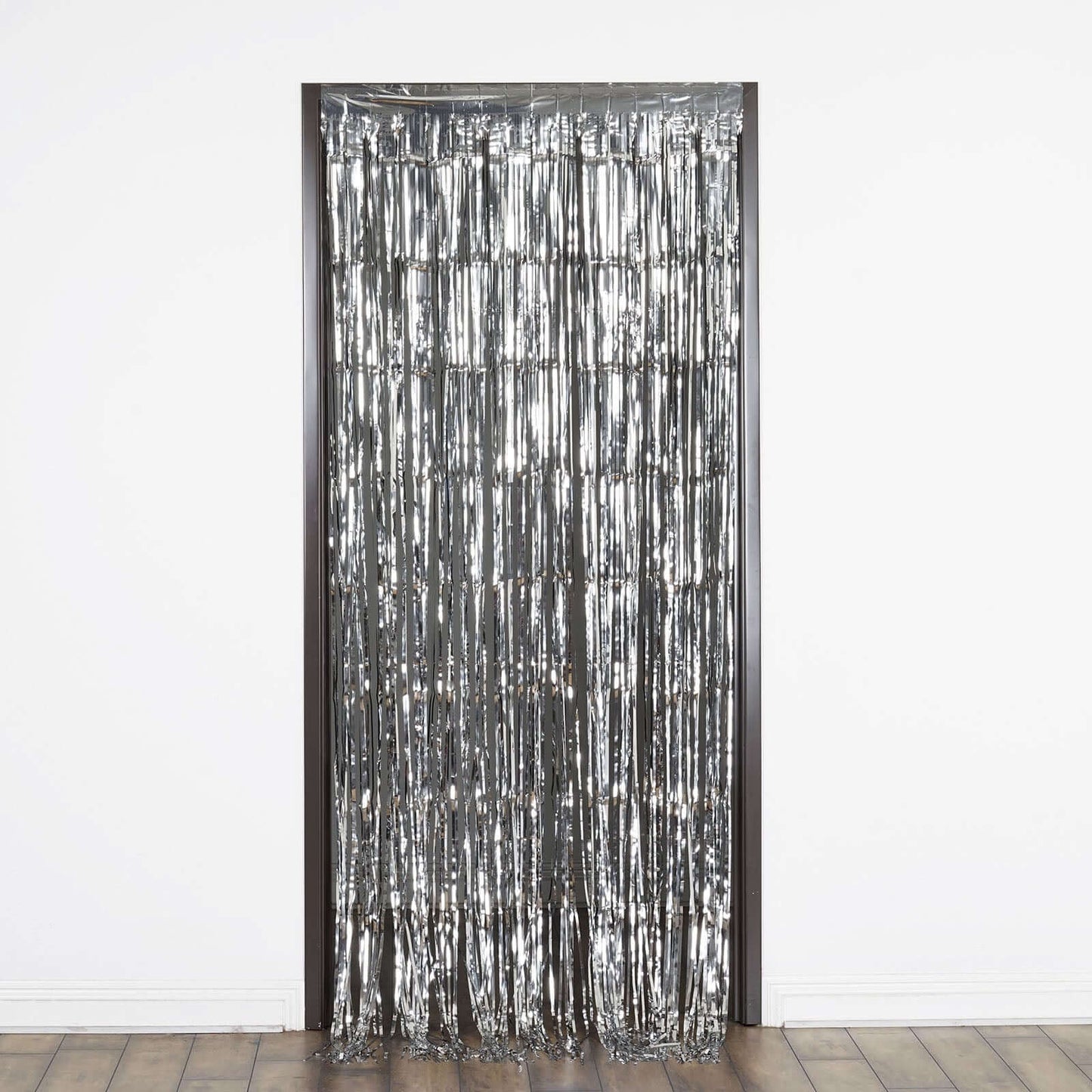8ft Silver Metallic Tinsel Foil Fringe Doorway Curtain Party Backdrop - Linen Luxes