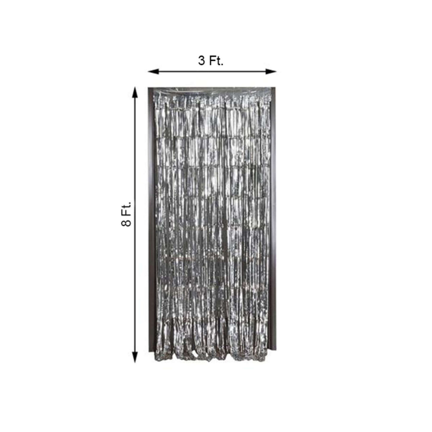 8ft Silver Metallic Tinsel Foil Fringe Doorway Curtain Party Backdrop - Linen Luxes