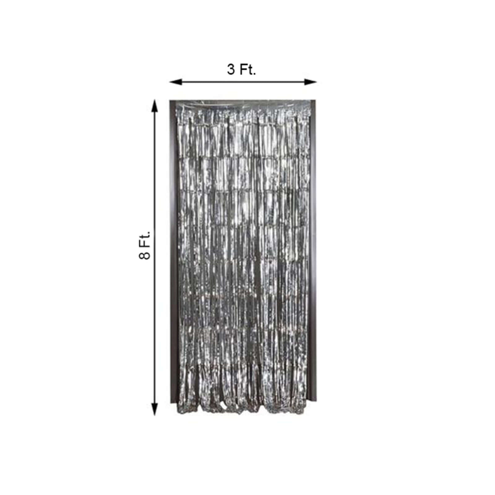 8ft Silver Metallic Tinsel Foil Fringe Doorway Curtain Party Backdrop - Linen Luxes