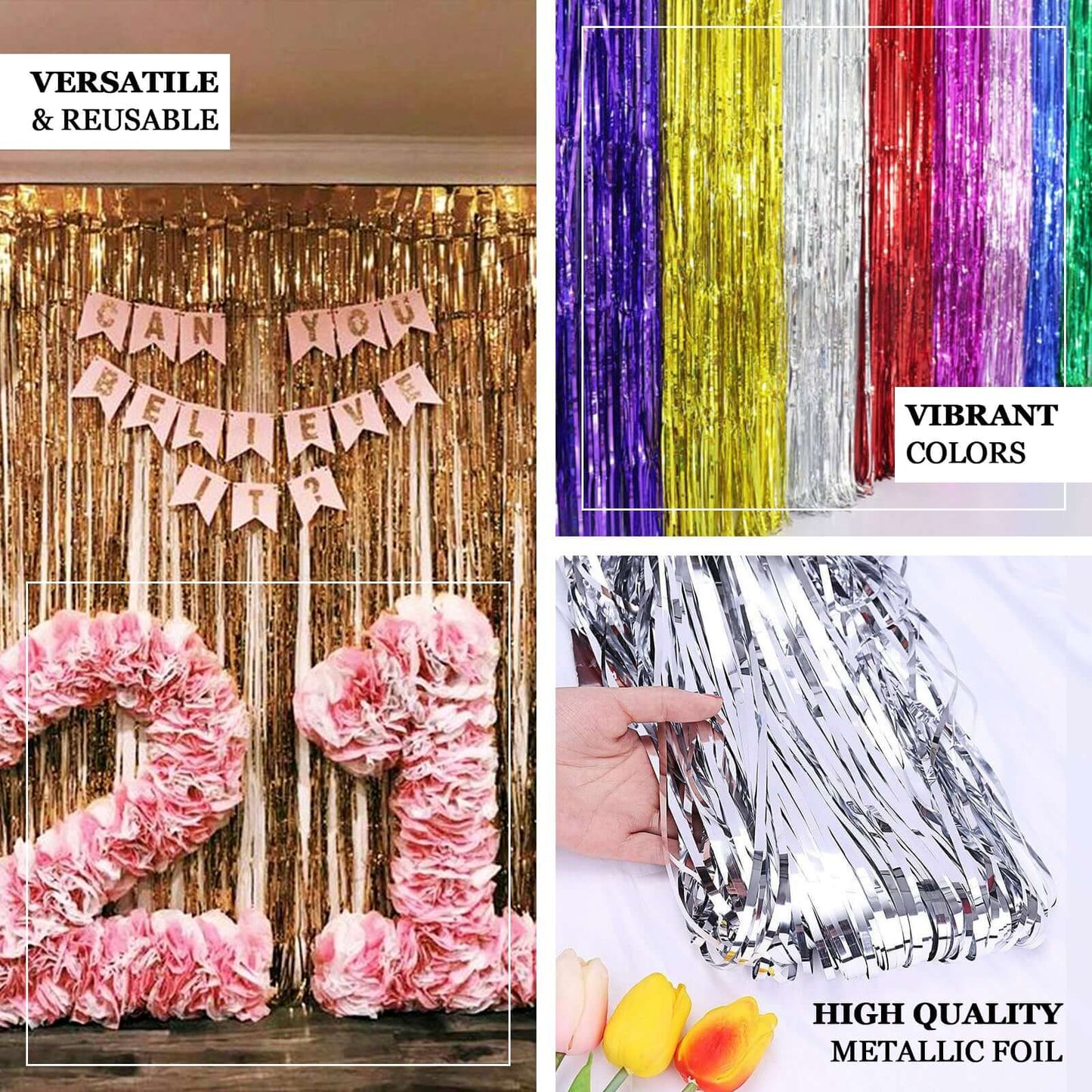 8ft Silver Metallic Tinsel Foil Fringe Doorway Curtain Party Backdrop - Linen Luxes