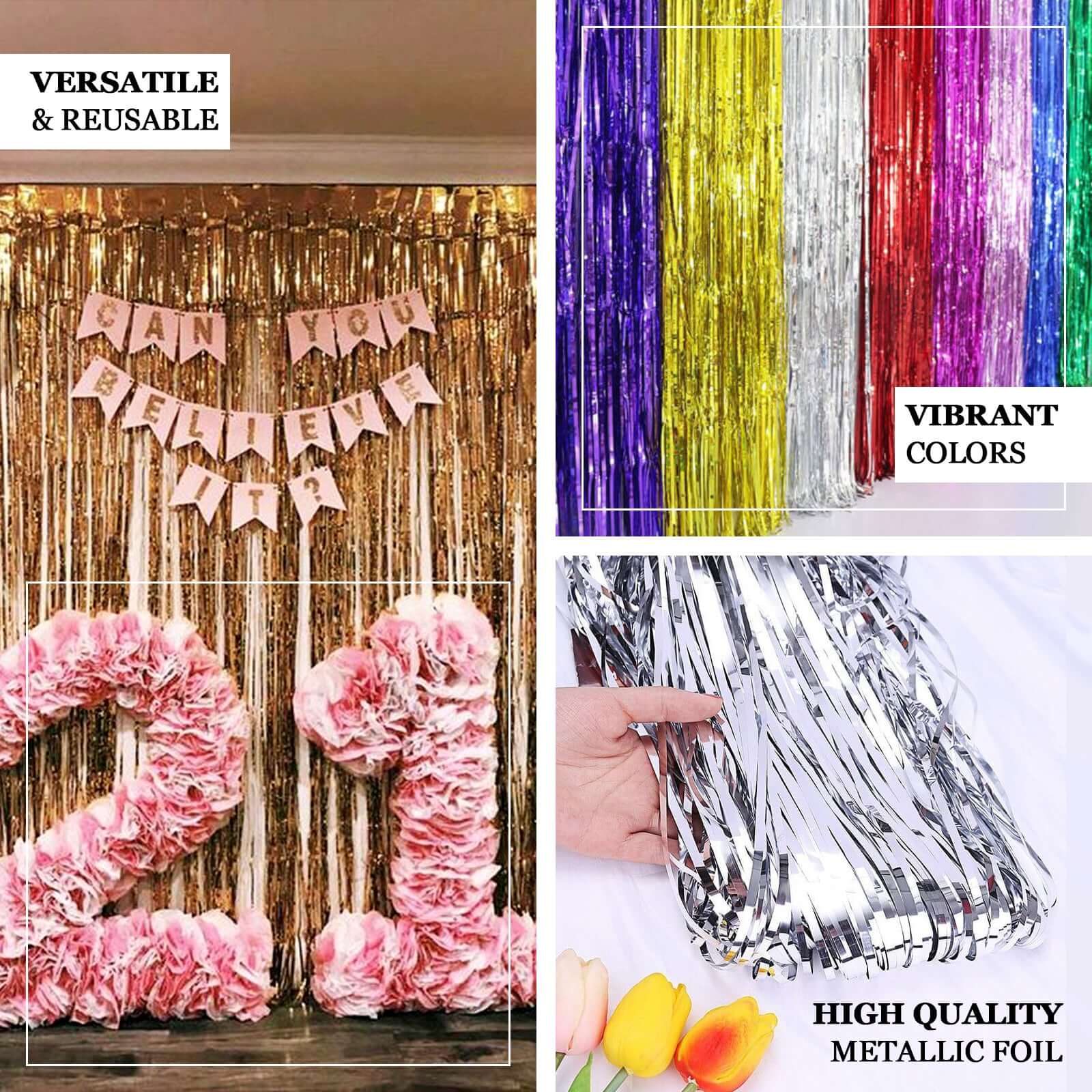 8ft Silver Metallic Tinsel Foil Fringe Doorway Curtain Party Backdrop - Linen Luxes