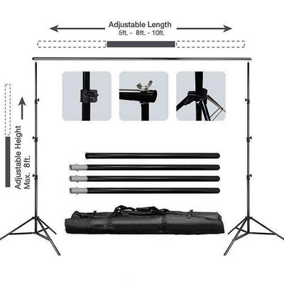 8ftX10ft Metal Adjustable Photography Backdrop Stand Kit and FREE Clips - Linen Luxes
