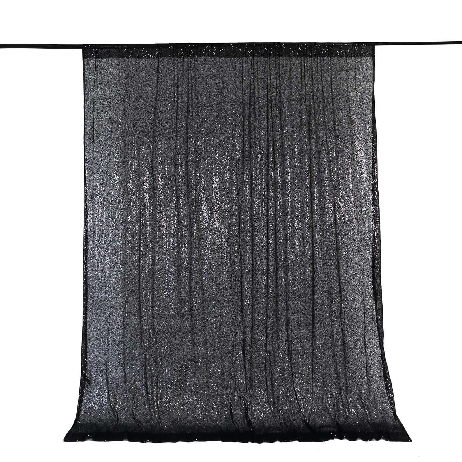 8ftx8ft Black Sequin Event Curtain Drapes, Backdrop Event Panel - Linen Luxes