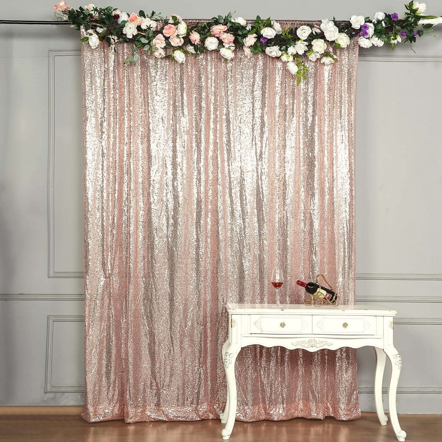 8ftx8ft Blush Sequin Event Curtain Drapes, Backdrop Event Panel - Linen Luxes