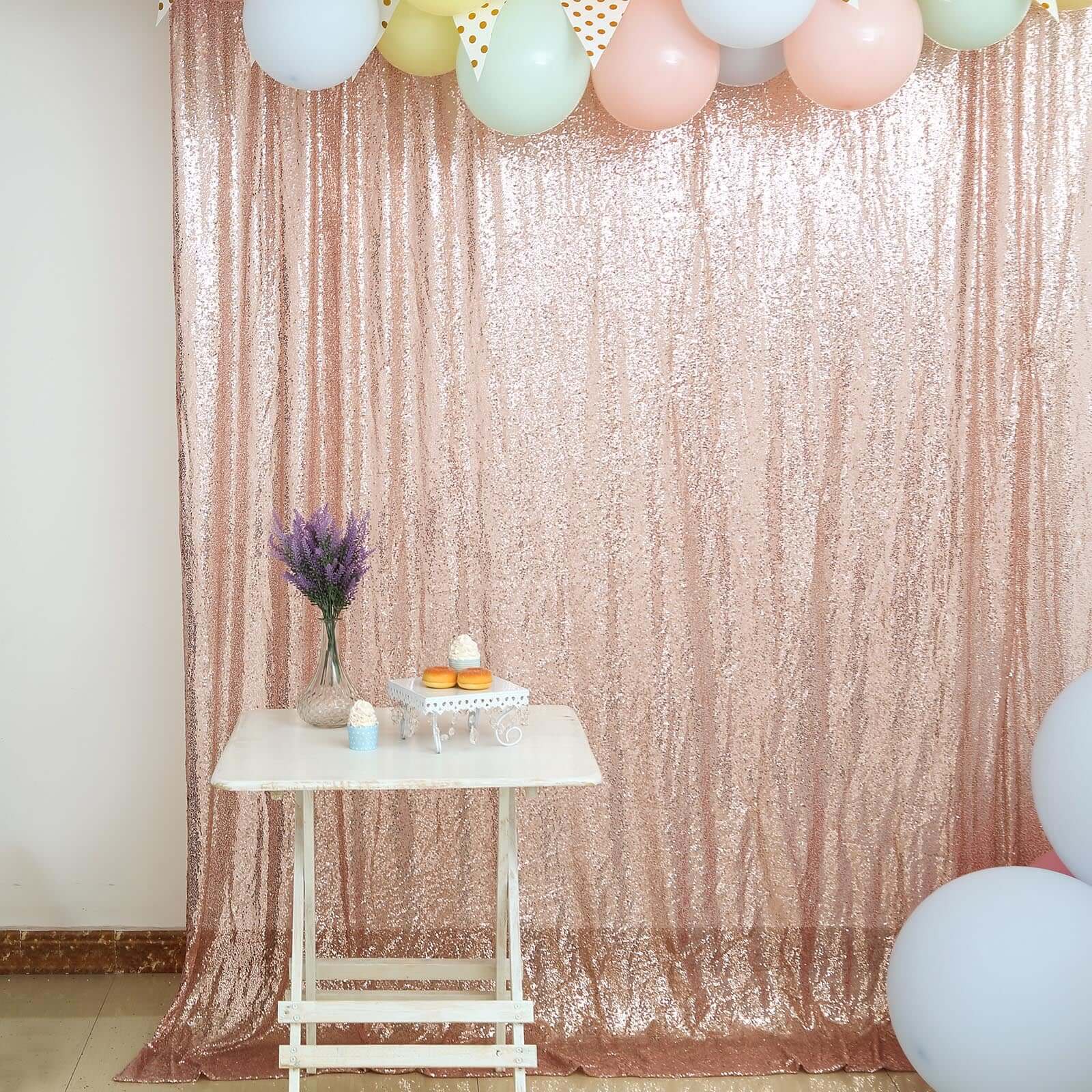 8ftx8ft Blush Sequin Event Curtain Drapes, Backdrop Event Panel - Linen Luxes