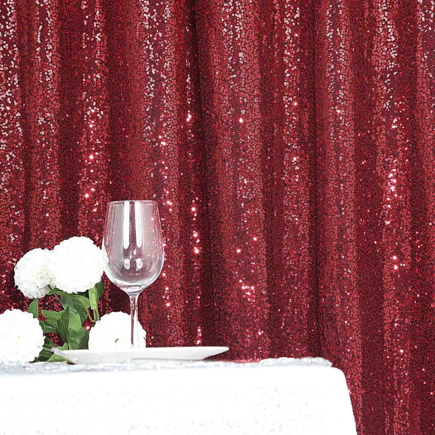 8ftx8ft Burgundy Sequin Event Curtain Drapes, Backdrop Event Panel - Linen Luxes
