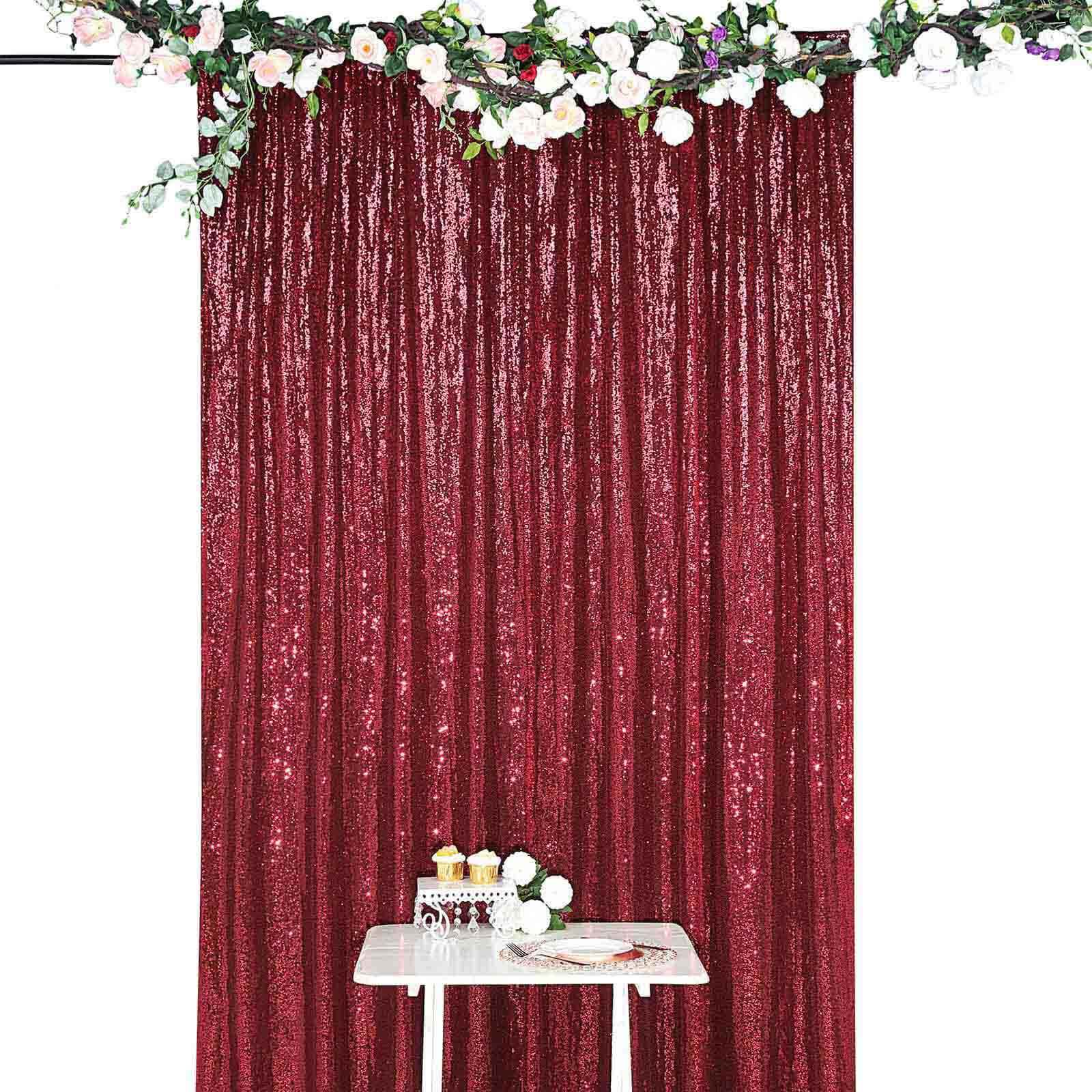 8ftx8ft Burgundy Sequin Event Curtain Drapes, Backdrop Event Panel - Linen Luxes