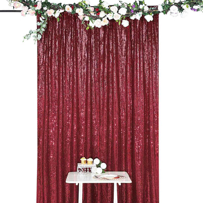 8ftx8ft Burgundy Sequin Event Curtain Drapes, Backdrop Event Panel - Linen Luxes