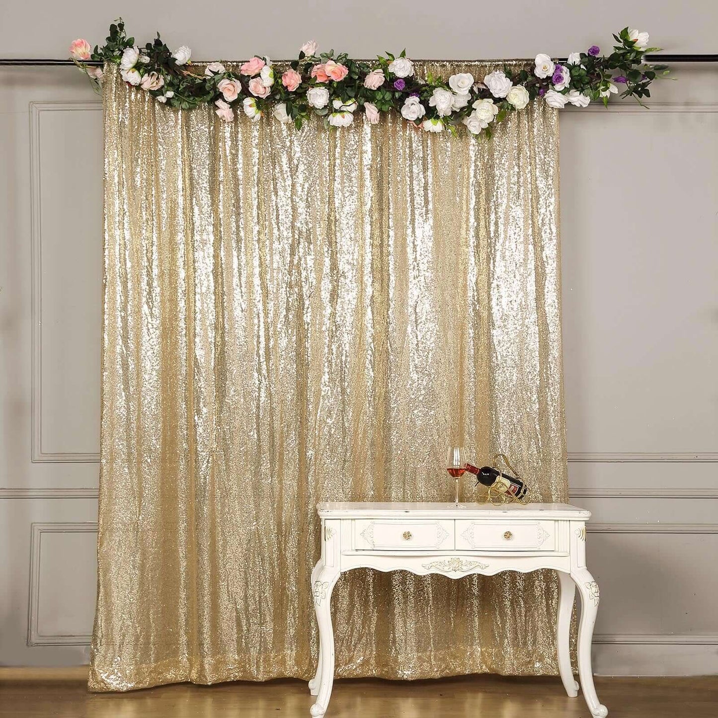 8ftx8ft Champagne Sequin Event Curtain Drapes, Backdrop Event Panel - Linen Luxes