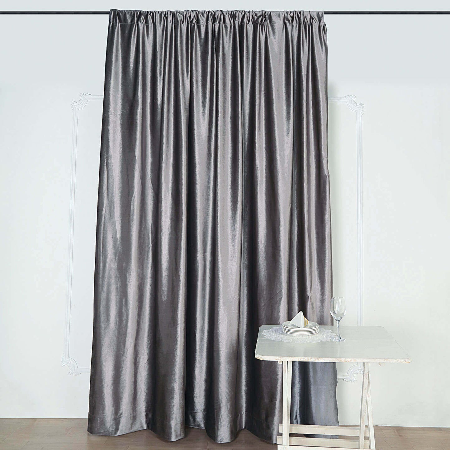 Charcoal Gray Crushed Velvet Backdrop Curtain â€“ 8ft x 8ft Event Drape with Rod Pocket, Privacy Panel for Photo Booths & Events