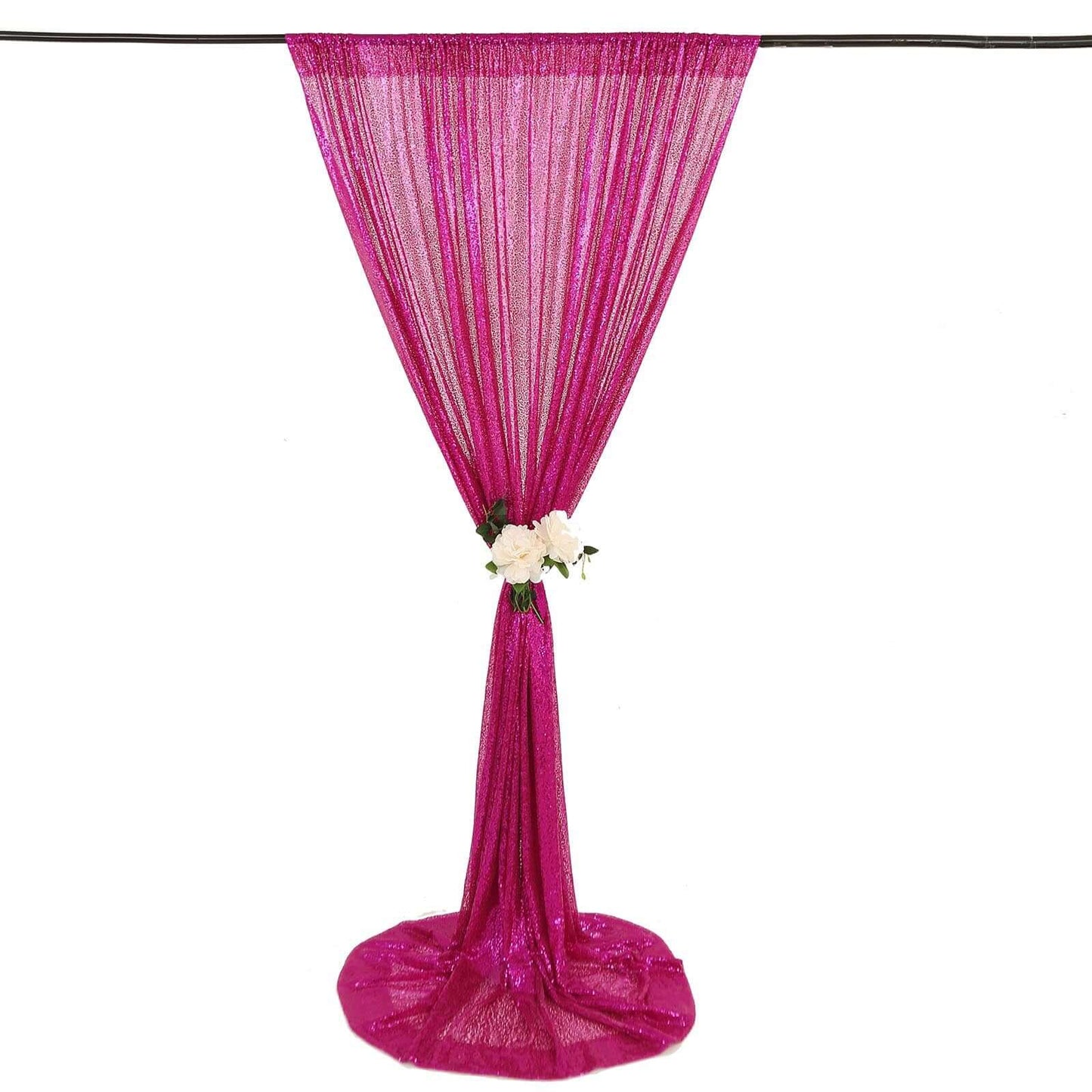 8ftx8ft Fuchsia Sequin Event Curtain Drapes, Backdrop Event Panel - Linen Luxes