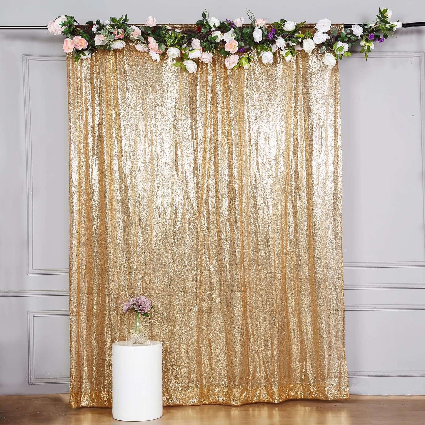 8ftx8ft Gold Sequin Event Curtain Drapes, Backdrop Event Panel - Linen Luxes