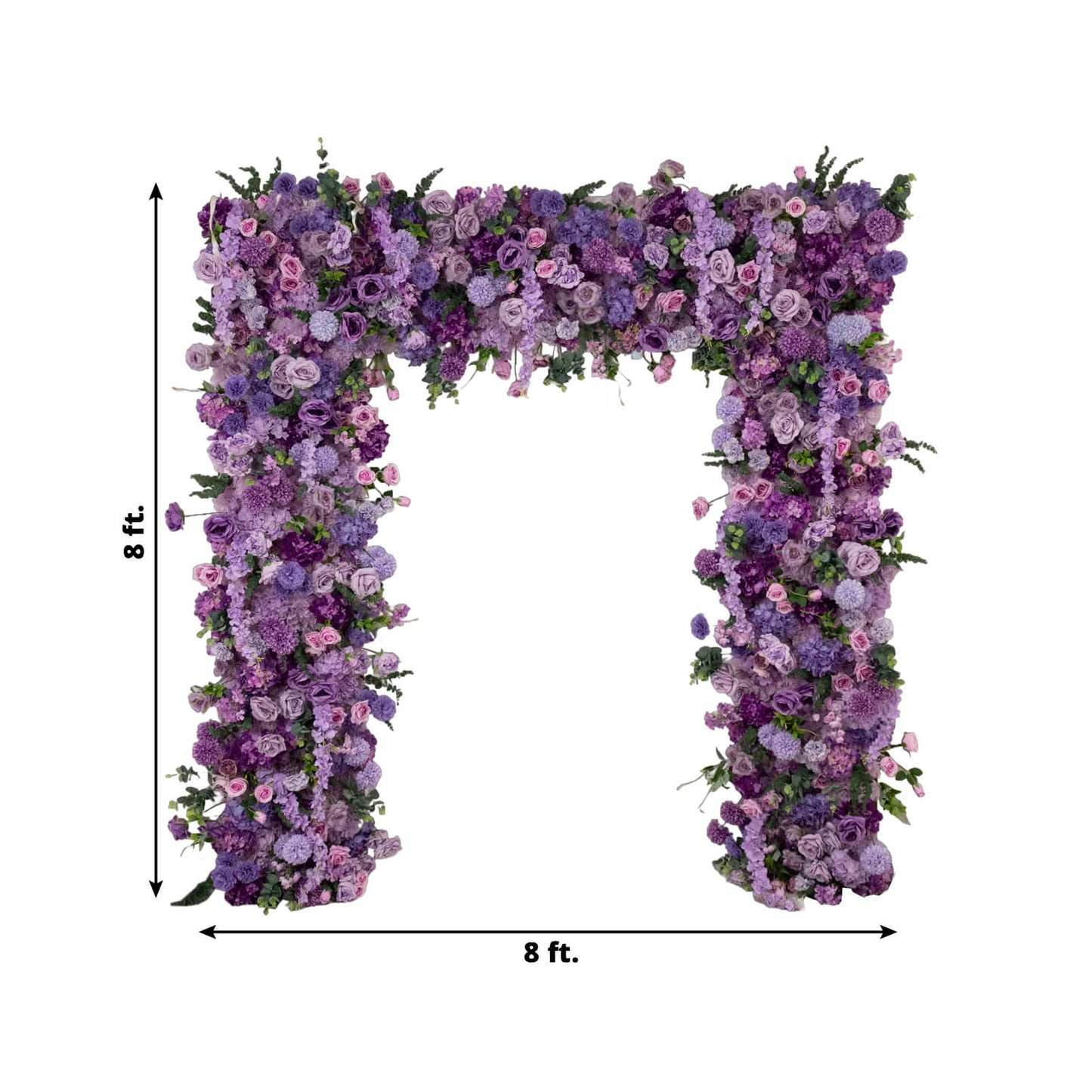 8ftx8ft Roll Up Flower Backdrop for Arch Stand, Lavender Lilac with Fabric Backing - Artificial Silk Roses, Hydrangeas & Chrysanthemums for Weddings