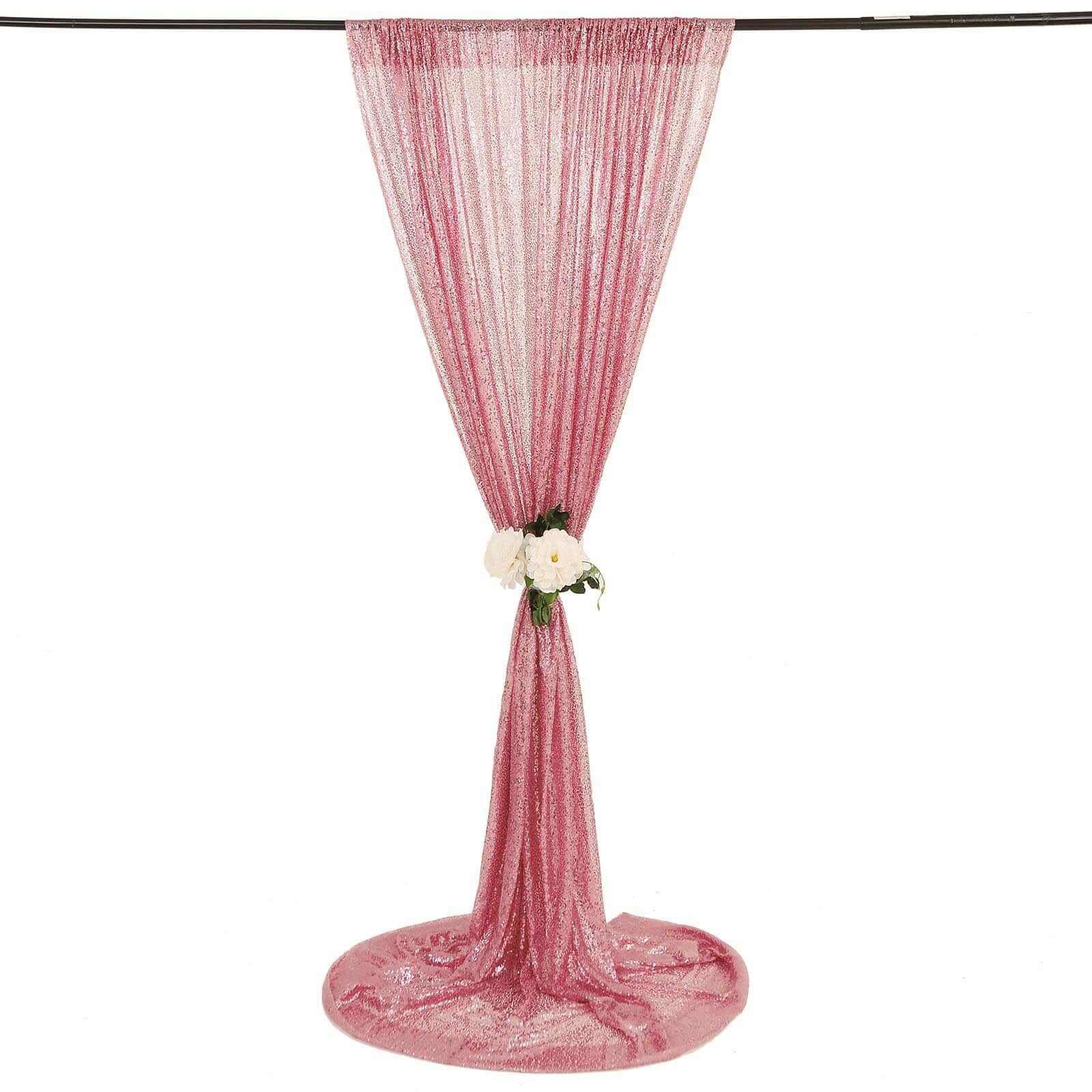 8ftx8ft Pink Sequin Event Curtain Drapes, Backdrop Event Panel - Linen Luxes